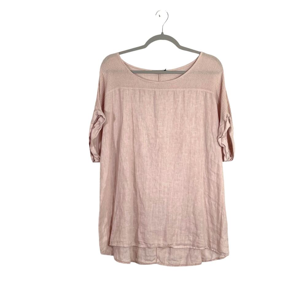 Lungo L'Arno 100% Linen Made in Italy Pink Short Sleeve Top Sz 1X Lagenlook